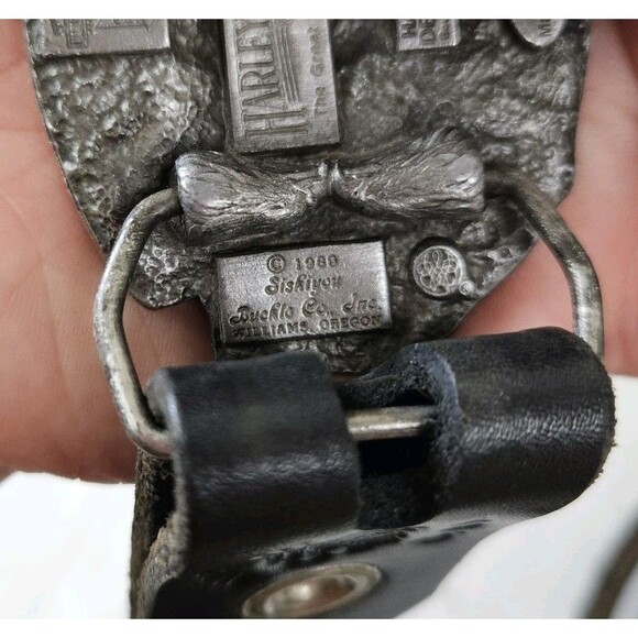 Harley Davidson Black Leather Belt 1989 Silver Heart Womens Buckle Size 34 - Picture 6 of 8